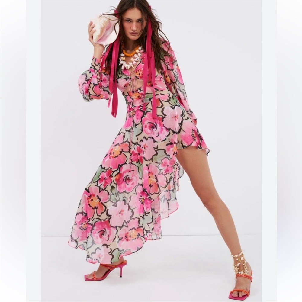 For Love and Lemons Tiana Pink Floral Dress Size Small